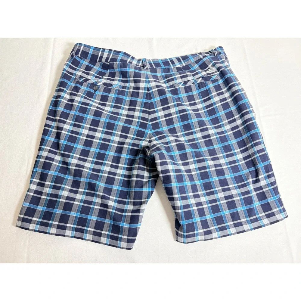 Adidas Golf Shorts 38 Blue Plaid Excellent Performance Polyester Mens Activewear